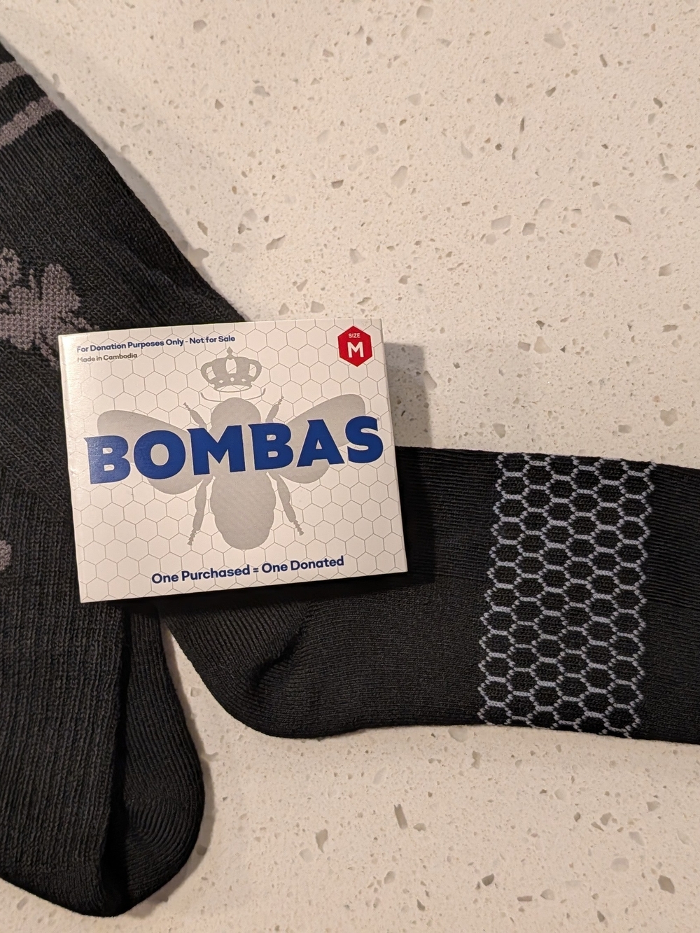 Bombas Men's Black Crew Socks with Gray Honeycomb Detail